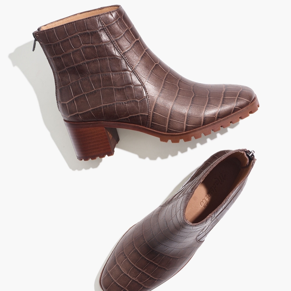 8 Madewell Katie Lugsole Boots in Croc Embossed Leather